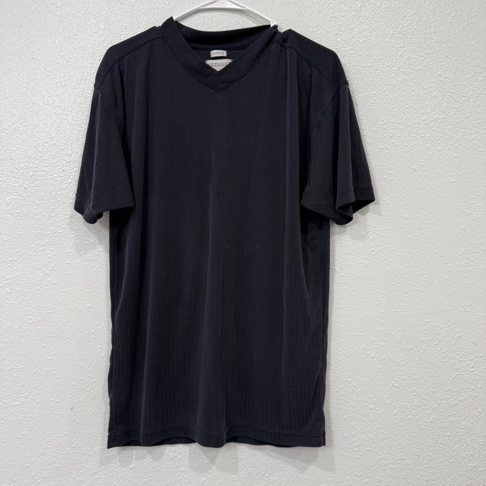 Methode Sueded Ribbed V-Neck T-Shirt Mens‎ Large Charcoal Grey Short Sleeve AL17